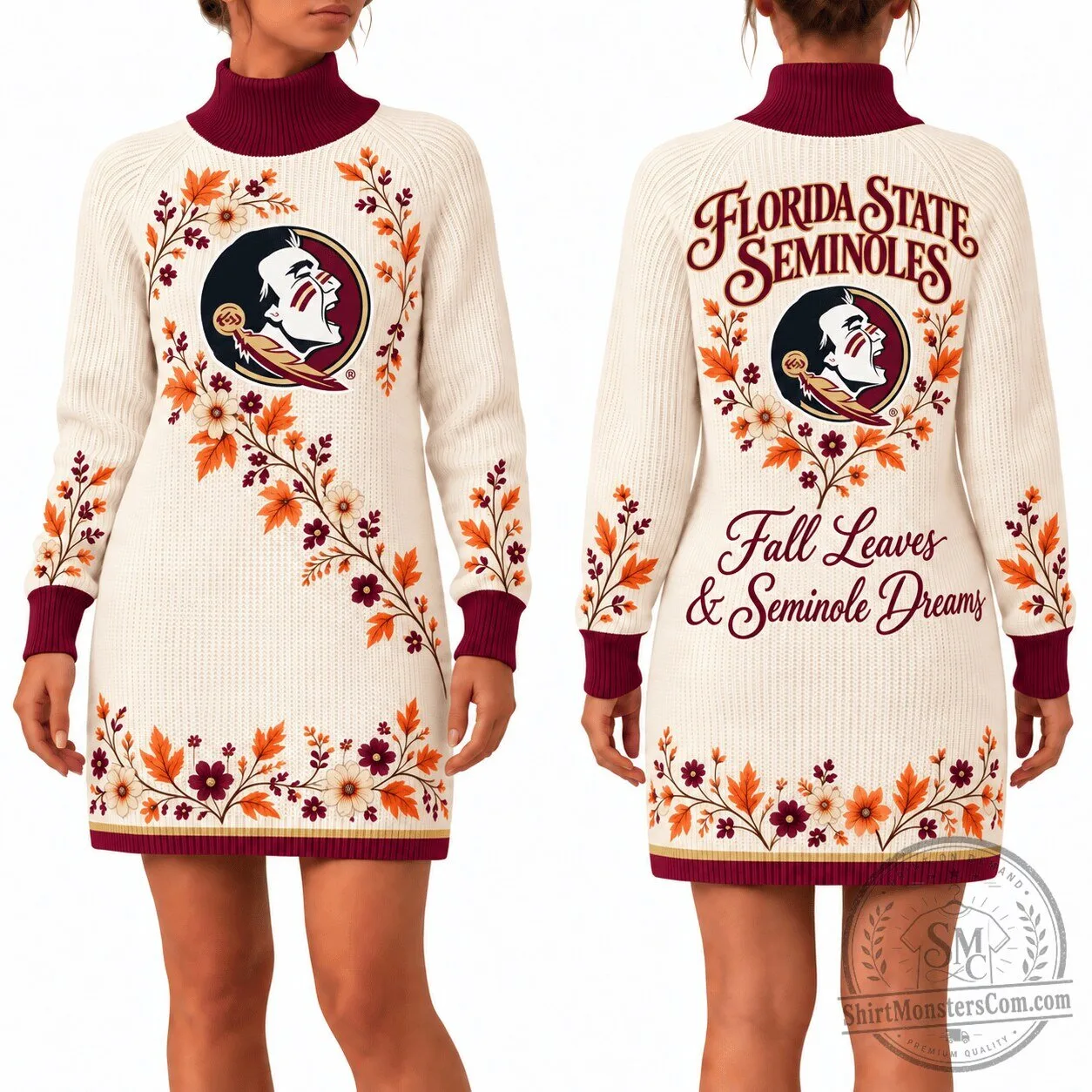 Florida State Seminoles Fall Leaves & Seminole Dreams Sweater Dress 1 Florida State Seminoles Fall Leaves & Seminole Dreams Sweater Dress